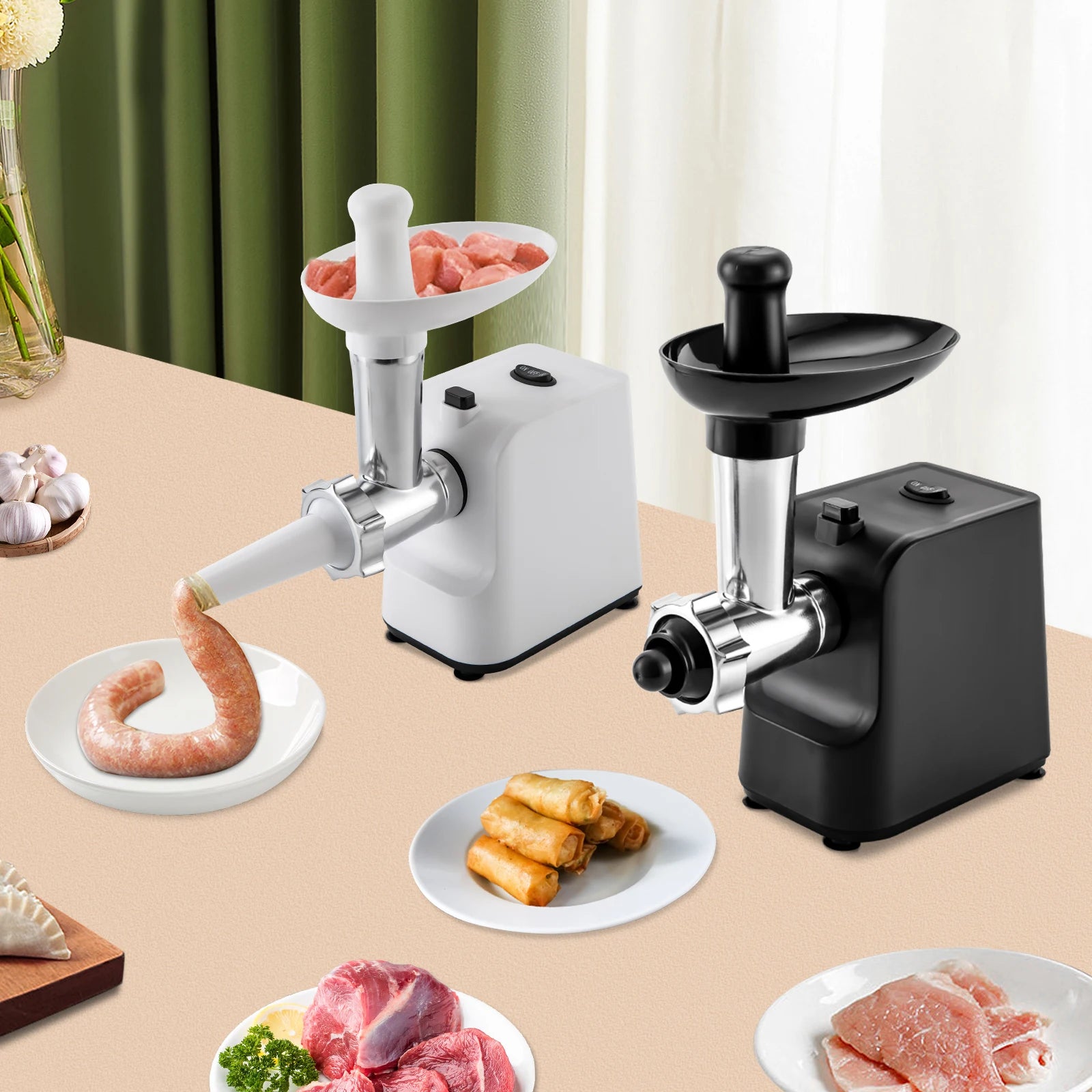 1000W Electric Sausage Stuffer Sausage Maker Meat Grinder Meat Filling Tools 3 Grinding Plates for Kitchen