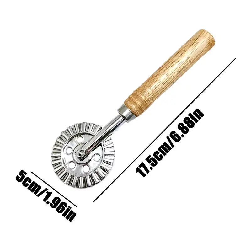 Pasta Maker Cutter Wheel Wooden Handle Fluted Edge Stainless Steel Pasta Roller Cutter Ravioli Crimping Tool Dough Decorator For