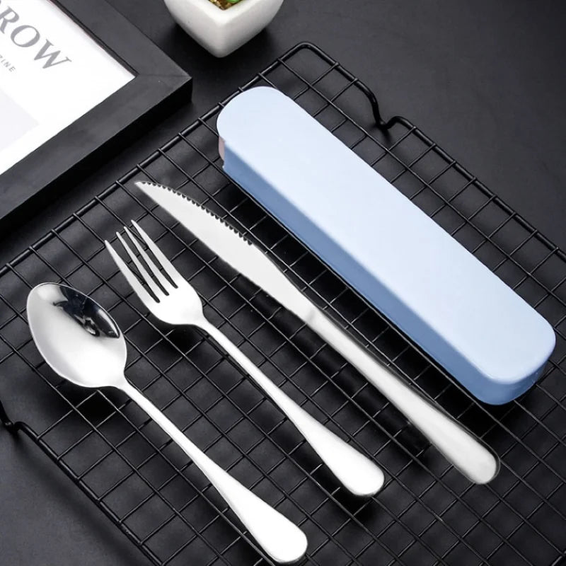 Portable 3-Piece Cutlery Set - Stainless Steel Knife, Fork & Spoon for Travel, Camping, Office