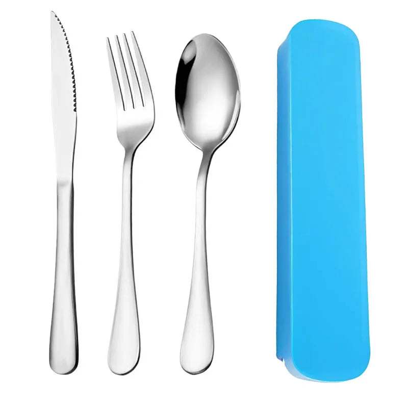 Portable 3-Piece Cutlery Set - Stainless Steel Knife, Fork & Spoon for Travel, Camping, Office