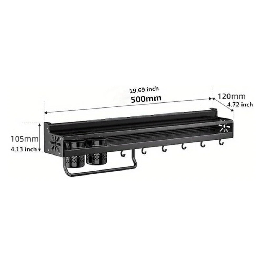 Black Wall Mounted No-Punch Large Capacity Storage Multifunctional Kitchen Spice Storage Rack No Punching Required Brackets
