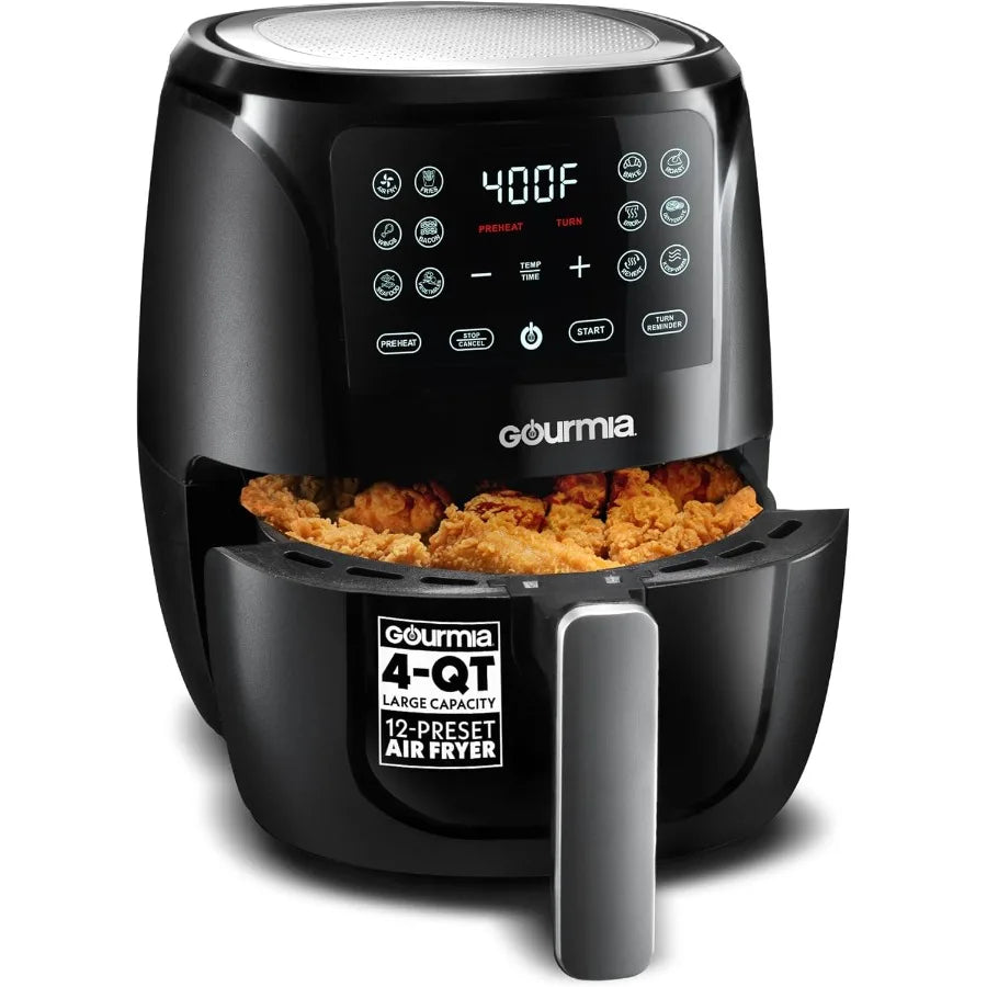 Large 4 Quart Digital Display Air Fryer Oven with 12 OneTouch Cooking Presets for Efficient Home Kitchen Use Black and Stainles