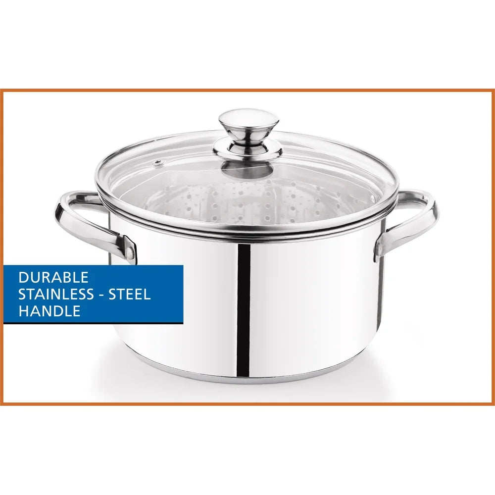 Stainless Steel Steamer Pot 4Qt with Glass Lid Induction Safe Dishwasher Safe Steaming Veggies Fish Cooking Kitchen Essential