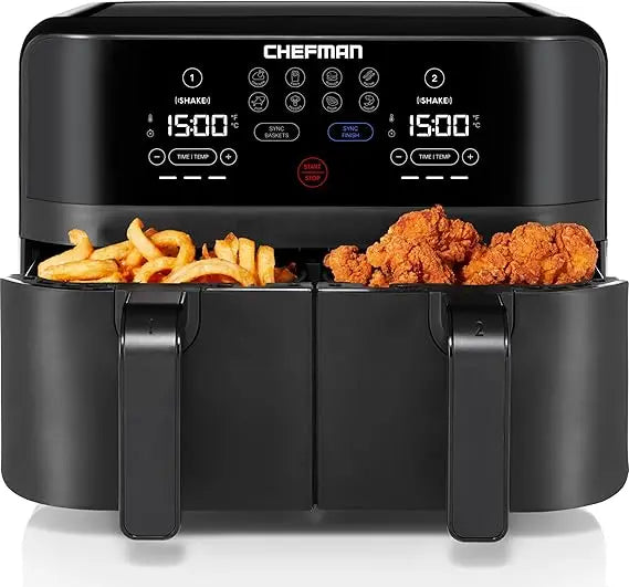 Dual-Basket Air Fryer: Enhance Healthful Cooking with Double Capacity, One-Touch Digital Controls