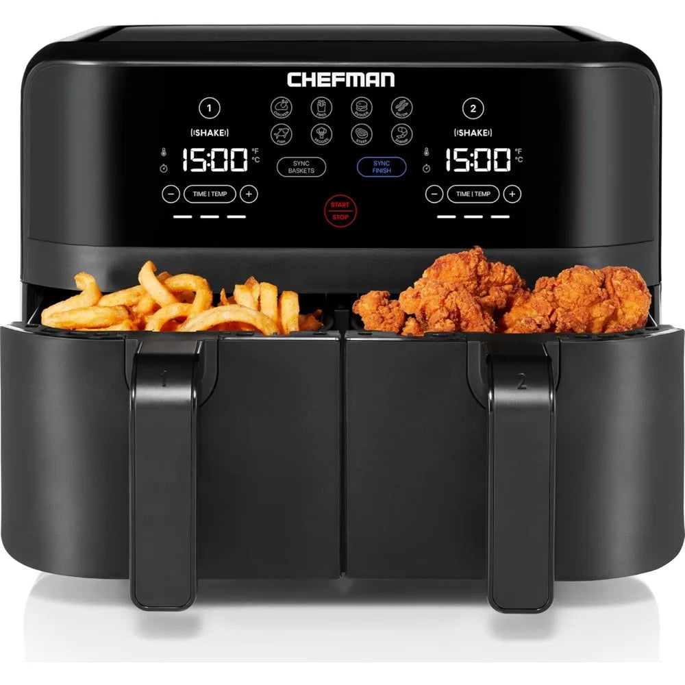 Dual-Basket Air Fryer: Enhance Healthful Cooking with Double Capacity, One-Touch Digital Controls