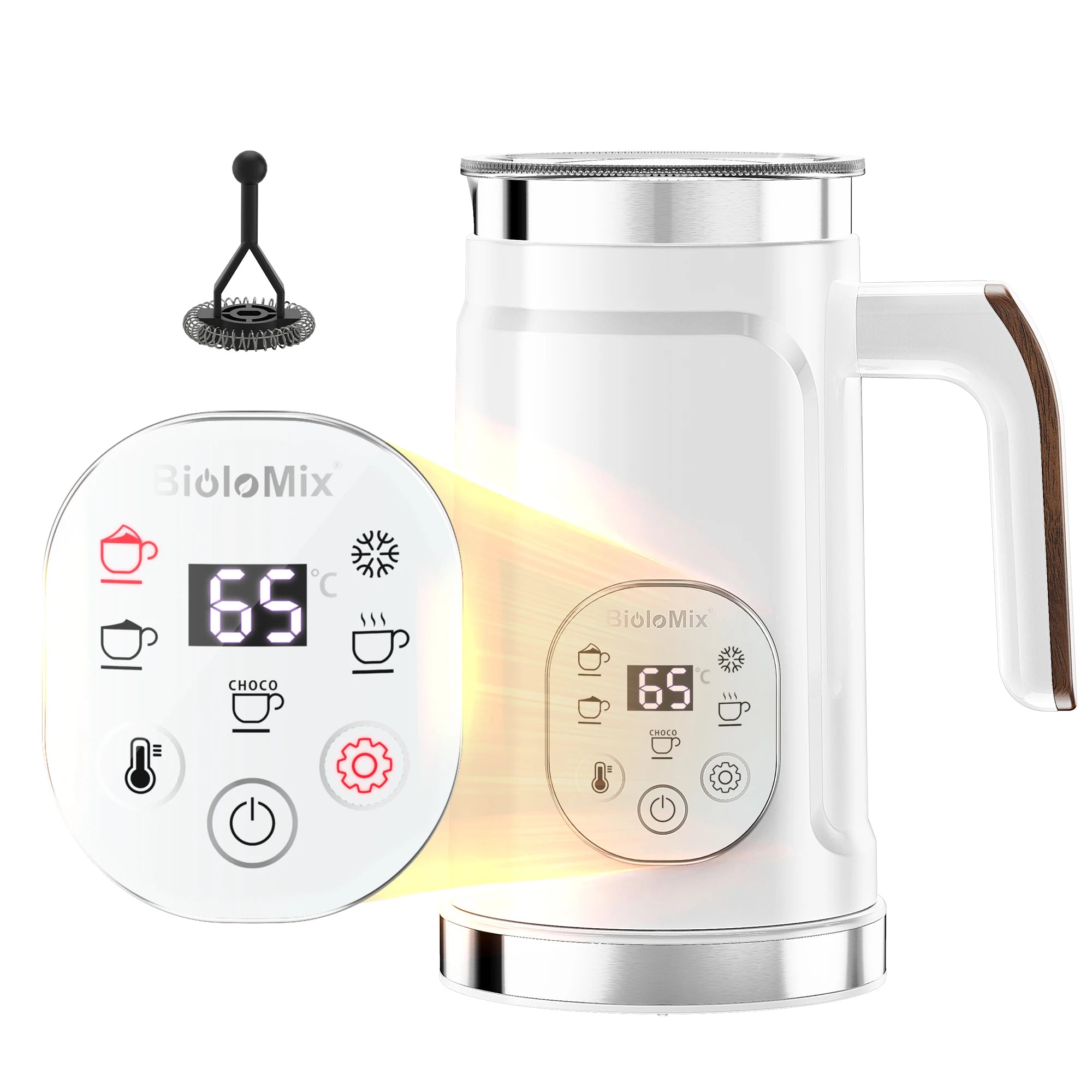 BioloMix 5-in-1 Milk Frother with LED Touch Screen – Hot & Cold Foam Maker for Lattes, Coffee & More